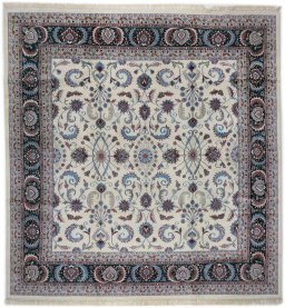 Full view of New Agra rug from India, 371 × 352 cm in Cream tones