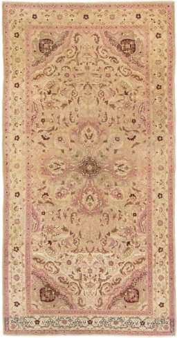 Full view of 1920s Amritsar rug from India, 244 × 124 cm in Cream tones