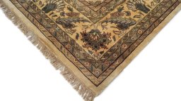 Backside of handmade New Jaipur rug showing knot structure and weave density