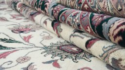 Close-up detail of 1990s Jaipur rug from India showing Wool weave