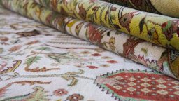 Full view of 1990s Jaipur rug from India, 673 × 360 cm in Cream tones