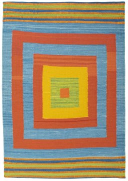 Full view of New Kilim Sofre rug from Turkey, 125 × 87 cm in Multi Color tones