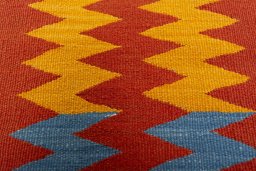 Backside of handmade New Kilim Sofre rug showing knot structure and weave density