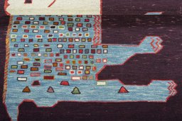 Full view of New Kilim Dastan rug from Turkey, 101 × 76 cm in Multi Color tones