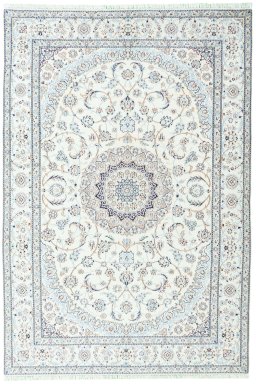 Full view of 2000s Nain rug from Iran / Persia, 297 × 202 cm in Beige tones