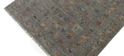 Backside of handmade New Samarkand rug showing knot structure and weave density