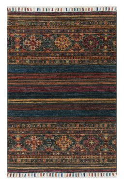Full view of New Samarkand rug from Pakistan, 97 × 66 cm in Multi Color tones