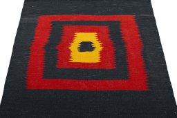 Close-up detail of New Kilim Sofre rug from Turkey showing Wool weave