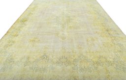 Surface texture of 1970s Vintage rug with natural Wool and intricate pattern