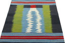 Close-up detail of New Kilim Sofre rug from Turkey showing Wool weave