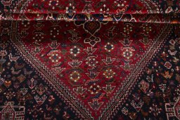 Corner detail of 2000s Shiraz rug showing border pattern and Wool pile