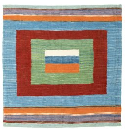 Full view of New Kilim Sofre rug from Turkey, 84 × 82 cm in Multi Color tones