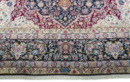 Full view of 1970s Kerman rug from Iran / Persia, 357 × 305 cm in Blue tones