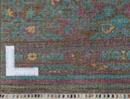 Corner detail of New Samarkand rug showing border pattern and Wool pile