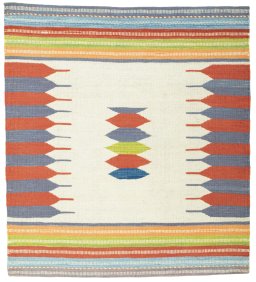 Full view of New Kilim Sofre rug from Turkey, 109 × 99 cm in Multi Color tones