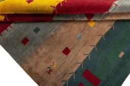 Full view of 2000s Persian Gabbeh rug from Pakistan, 193 × 193 cm in Multi Color tones