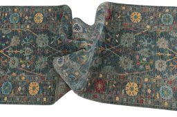 Full view of New Farahan rug from Pakistan, 246 × 78 cm in Green tones