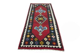 Close-up detail of New Kilim Ghashghai rug from Iran / Persia showing Wool weave