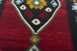 Backside of handmade New Kilim Ghashghai rug showing knot structure and weave density