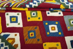 Full view of New Kilim Ghashghai rug from Iran / Persia, 219 × 146 cm in Red tones