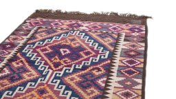 Backside of handmade New Kilim Traditional rug showing knot structure and weave density