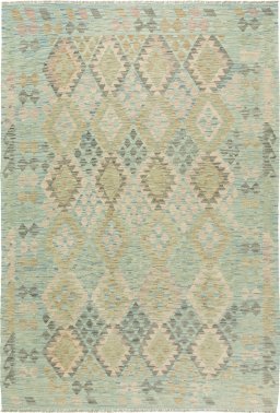 Full view of New Kilim Traditional rug from Afghanistan, 269 × 188 cm in Green tones