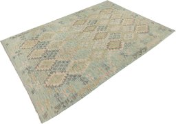 Corner detail of New Kilim Traditional rug showing border pattern and Wool pile