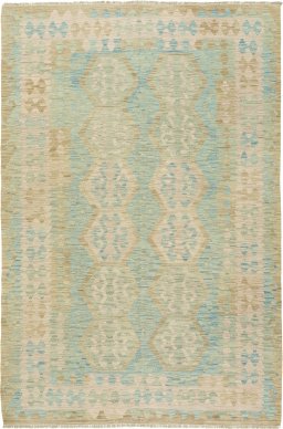 Full view of New Kilim Traditional rug from Afghanistan, 273 × 184 cm in Green tones