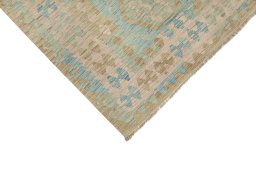 Backside of handmade New Kilim Traditional rug showing knot structure and weave density