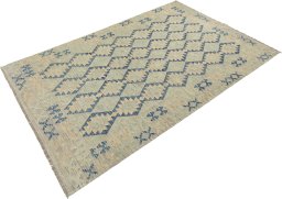 Corner detail of New Kilim Traditional rug showing border pattern and Wool pile