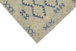 Backside of handmade New Kilim Traditional rug showing knot structure and weave density