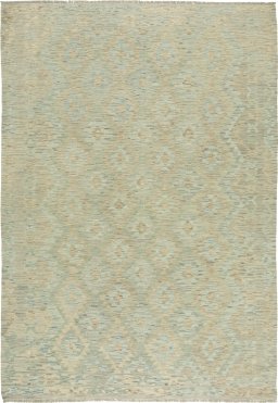 Full view of New Kilim Traditional rug from Afghanistan, 277 × 193 cm in Green tones