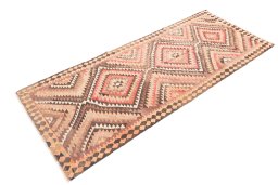 Corner detail of 1989s Kilim Traditional rug showing border pattern and Wool pile
