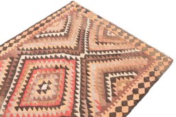 Surface texture of 1989s Kilim Traditional rug with natural Wool and intricate pattern