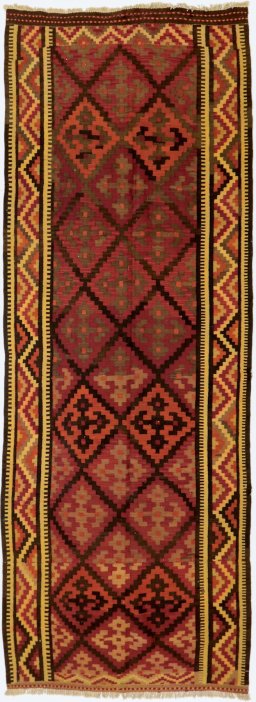 Full view of 1990s Kilim Traditional rug from Iran / Persia, 315 × 123 cm in Multi Color tones