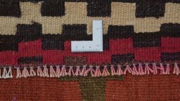 Corner detail of 1990s Kilim Traditional rug showing border pattern and Wool pile