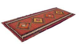 Close-up detail of 1990s Kilim Traditional rug from Iran / Persia showing Wool weave