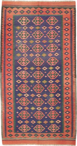 Full view of New Kilim Traditional rug from Iran / Persia, 285 × 150 cm in Blue tones
