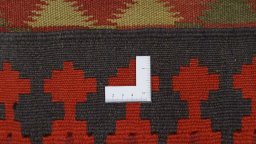 Full view of New Kilim Traditional rug from Iran / Persia, 390 × 150 cm in Red tones