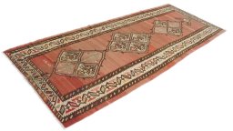 Corner detail of New Kilim Traditional rug showing border pattern and Wool pile