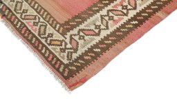 Backside of handmade New Kilim Traditional rug showing knot structure and weave density