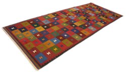 Close-up detail of New Kilim Traditional rug from Iran / Persia showing Wool weave