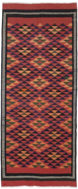 Full view of New Kilim Traditional rug from Iran / Persia, 370 × 150 cm in Multi Color tones