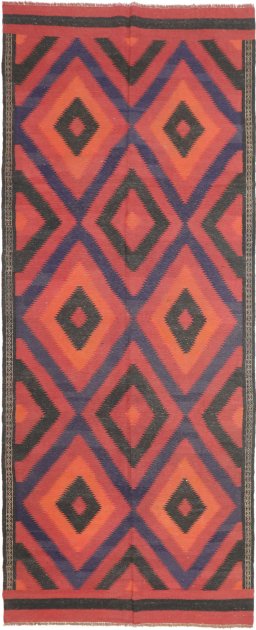 Full view of New Kilim Traditional rug from Iran / Persia, 385 × 155 cm in Multi Color tones