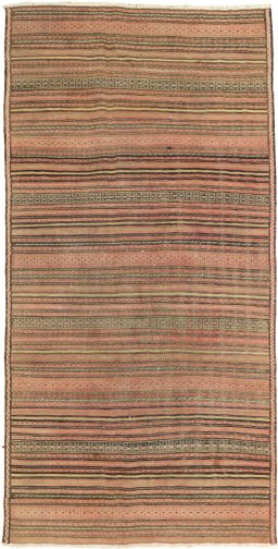 Full view of 1920s Kilim Traditional rug from Iran / Persia, 285 × 140 cm in Multi Color tones