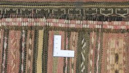 Corner detail of 1920s Kilim Traditional rug showing border pattern and Wool pile