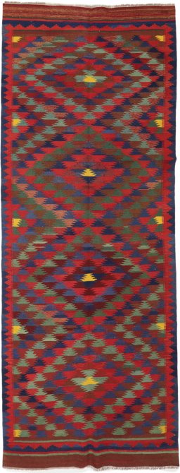 Full view of New Kilim Traditional rug from Iran / Persia, 390 × 140 cm in Multi Color tones