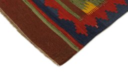 Backside of handmade New Kilim Traditional rug showing knot structure and weave density