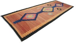 Close-up detail of New Kilim Traditional rug from Iran / Persia showing Wool weave