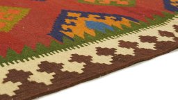 Backside of handmade New Kilim Traditional rug showing knot structure and weave density